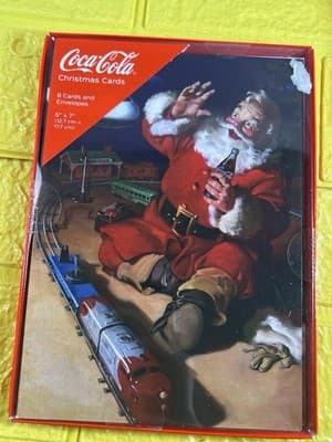 Santa Coca Cola Bottle Christmas Cards 8 Cards/8 Envelopes 5" X 7" NEW RARE