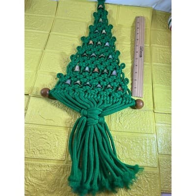 Vintage Christmas Tree Macrame Hanging Bells 60s 70s Retro 24”