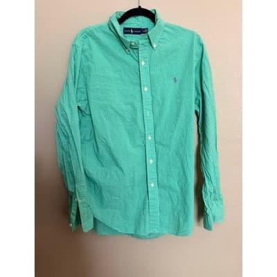 Polo Ralph Lauren Green Check Button Down Shirt Men’s Large Pony Logo EUC