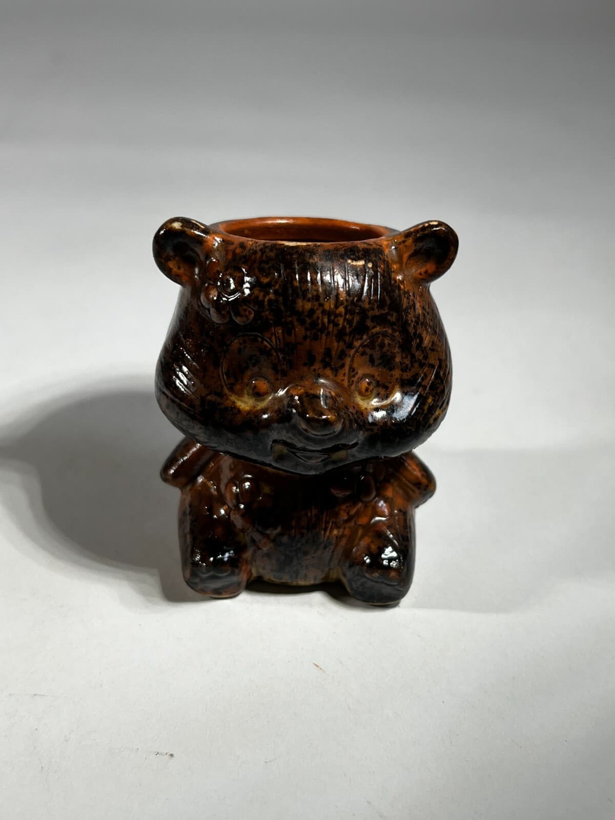 Vintage Brown Teddy Bear Ceramic Toothpick Holder Figurine 2” Tall