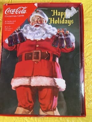 Santa Coca Cola Bottle Christmas Cards 8 Cards/8 Envelopes 5" X 7" NEW RARE