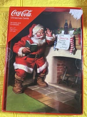 Santa Coca Cola Bottle Christmas Cards 8 Cards/8 Envelopes 5" X 7" NEW RARE