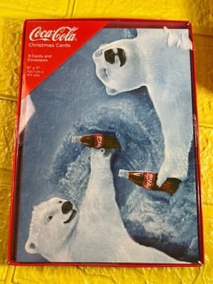 Santa Coca Cola Bottle Christmas Cards 8 Cards/8 Envelopes 5" X 7" NEW RARE
