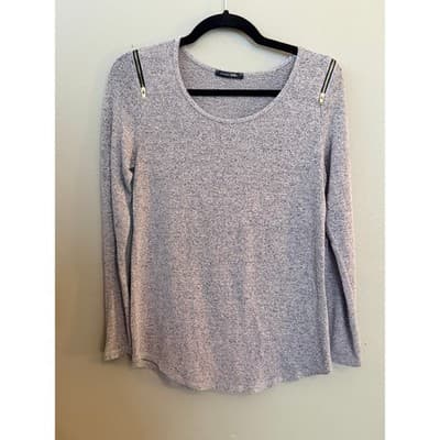 Papermoon Gray Knit Sweater Zip Shoulder Long Sleeve Women’s Medium EUC