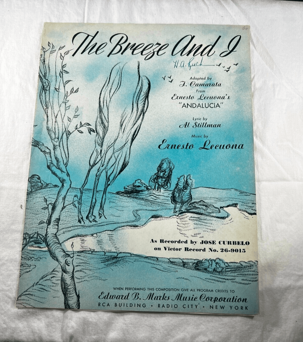 Vintage Sheet Music 1928 The Breeze and I Jose Carbelo Andalucia Victor Records