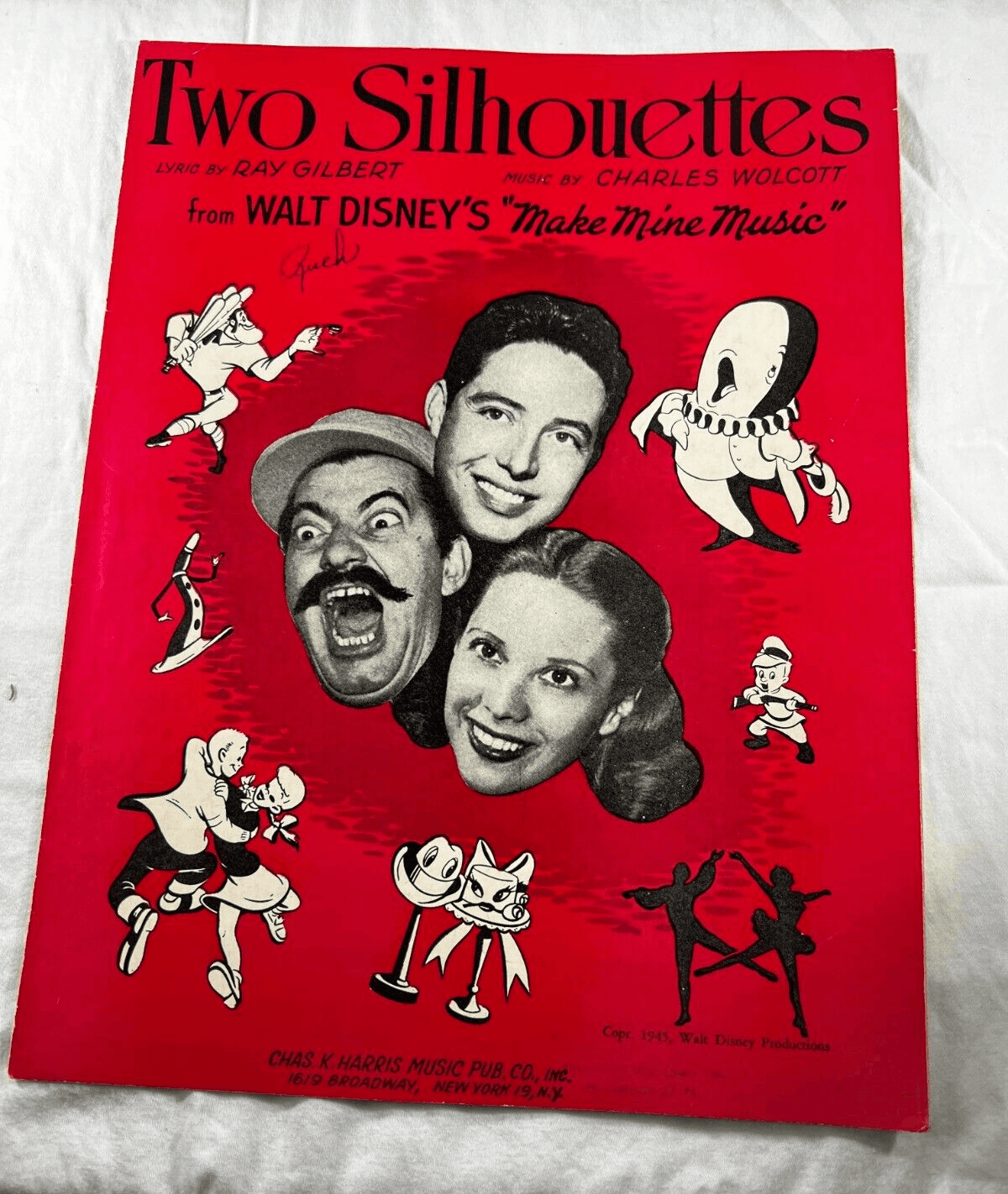 Vintage Sheet Music 1945 Rare Disney Two Silhouttes Make Mine Music Ray Gilbert