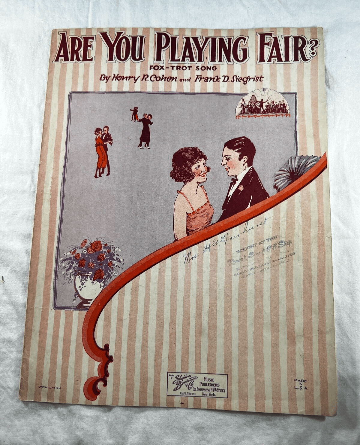 Vintage Sheet Music 1922 Antique Are You Playing Fair Fox Trot Cohen Seigrist