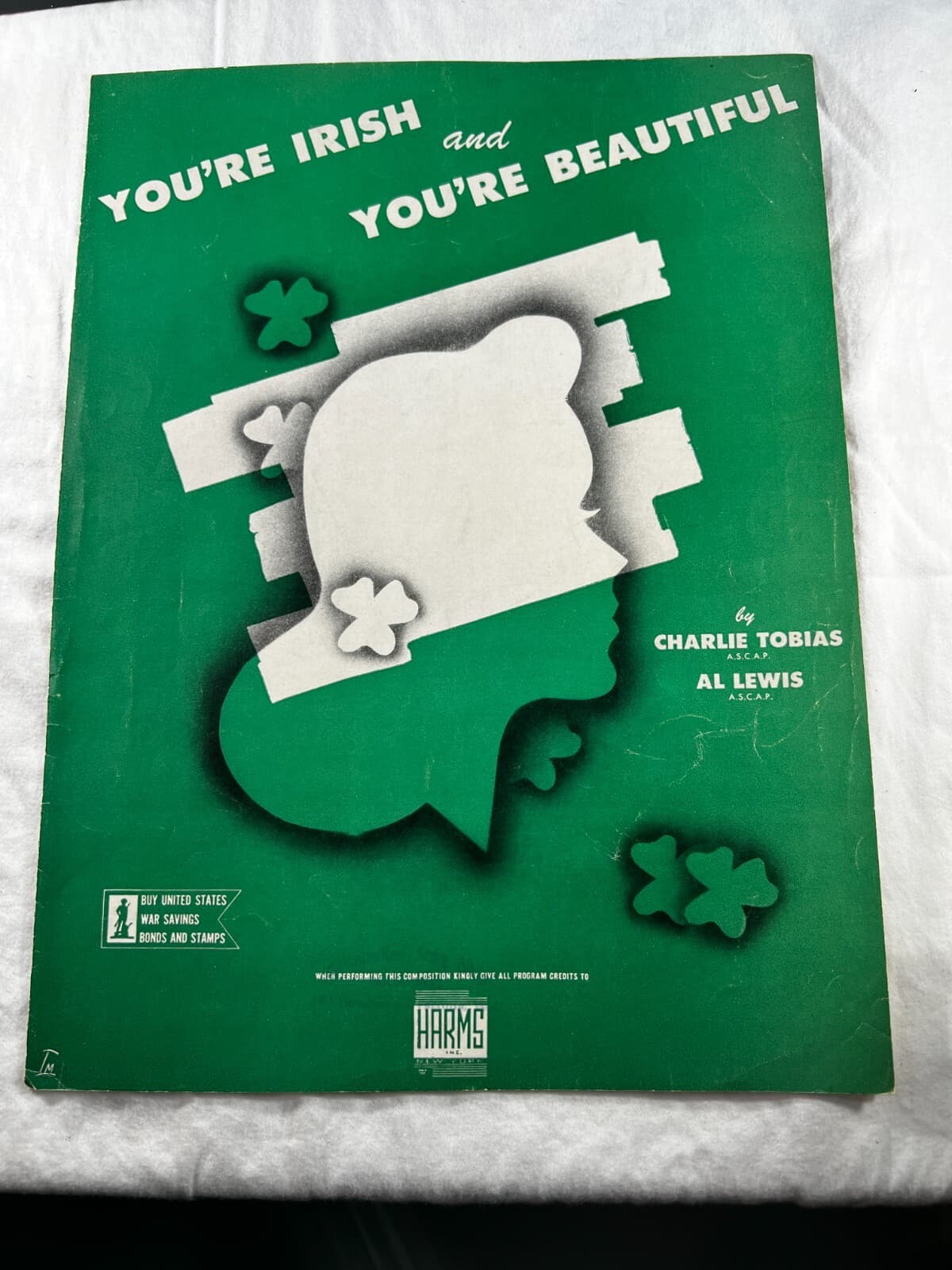 Vintage Sheet Music 1943 You're Irish and Beautiful War Military WWII Tobias