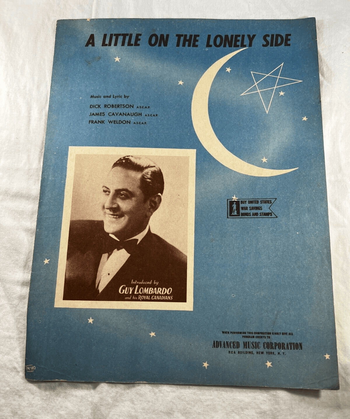 Vintage Sheet Music 1944 A Little On The Lonely Side Guy Lombardo War Military