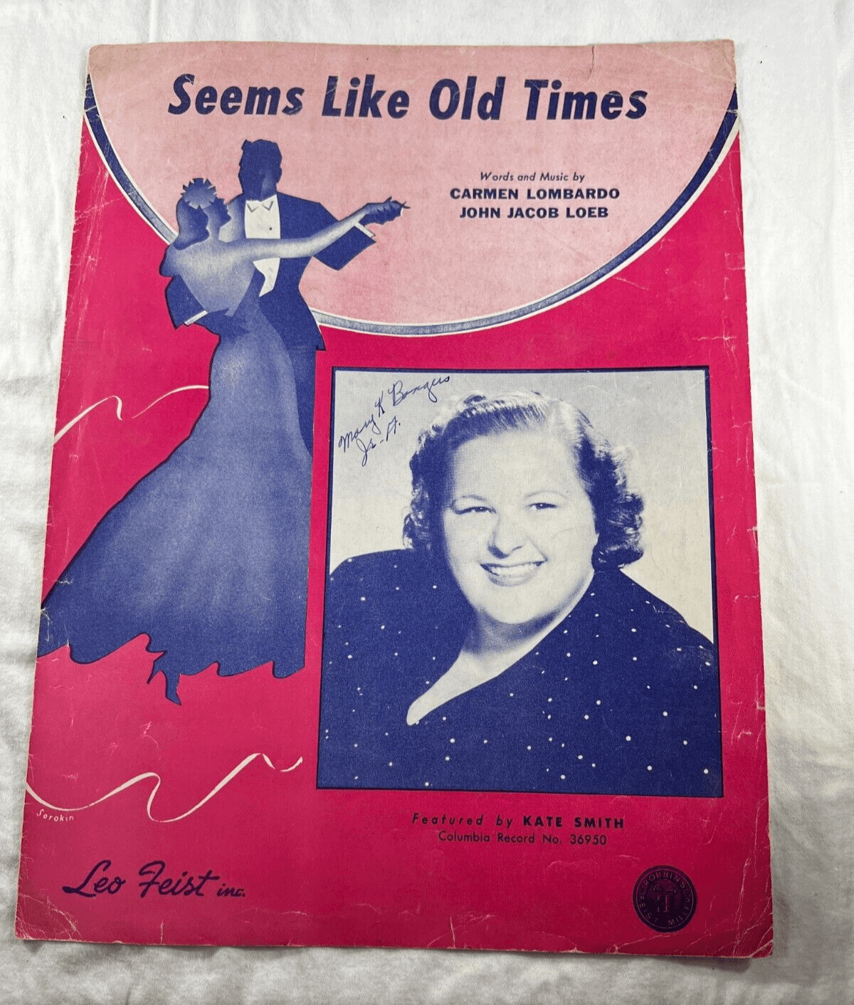 Vintage Sheet Music 1946 Seems like Old Times Lombardo Loeb Kate Smith Leo Feist