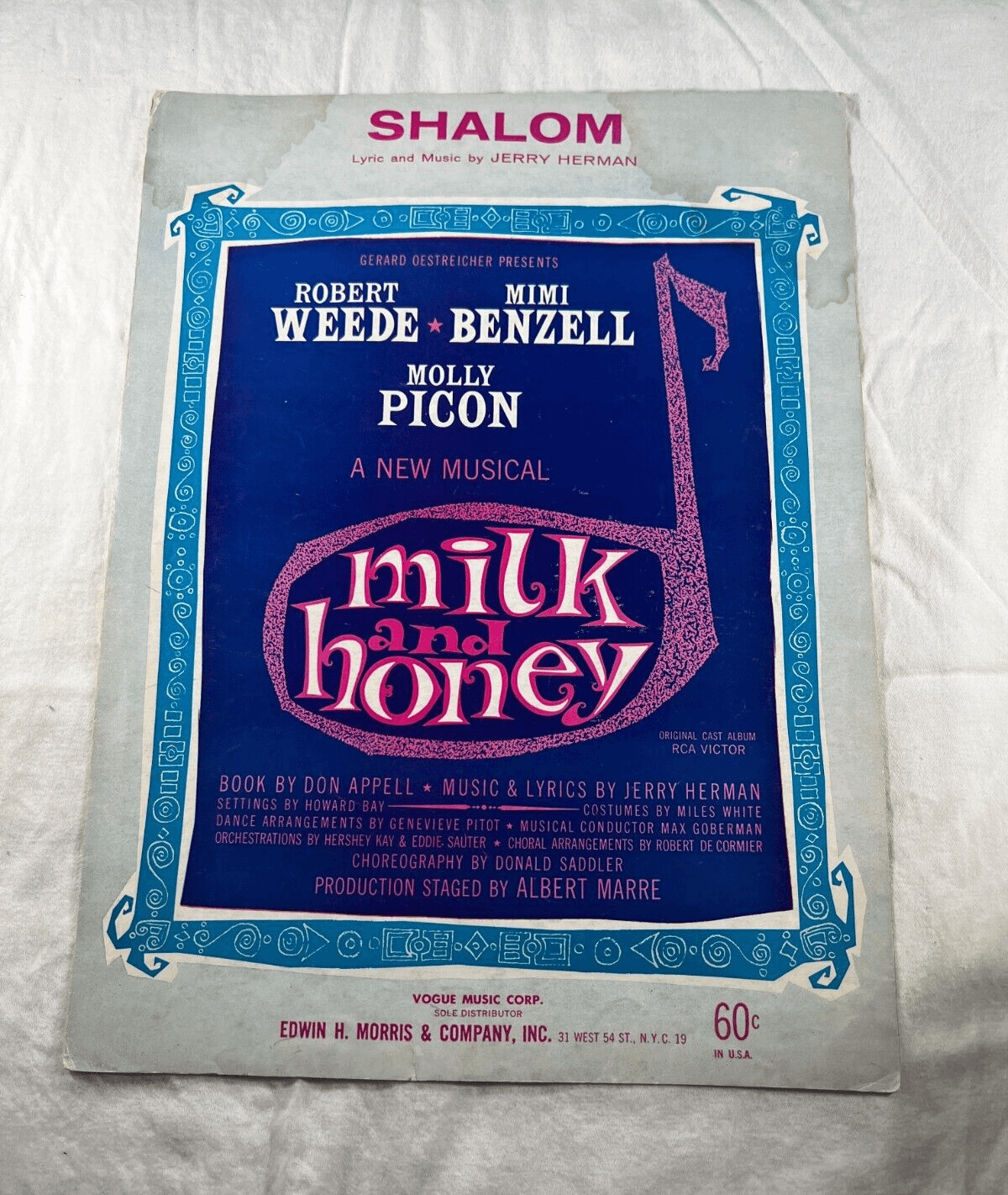 Vintage Sheet Music 1961 Shalom Milk & Honey Musical RCA Original Cast J. Herman