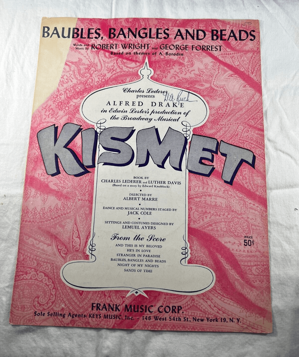 Vintage Sheet Music 1953 KISMET Baubles Bangles Beads Broadway Musical A. Drake