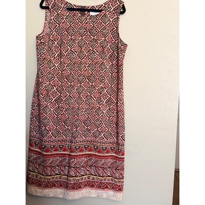 Sag Harbor Geometric Border Print Sheath Dress Red Sleeveless Knee Length 14
