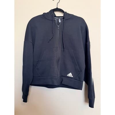 Adidas Cropped Hoodie Jacket Full Zip Black Athletic Sweatshirt Women’s Size M