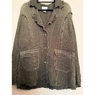 Toffee Apple Knit Ruffle Trim Button Front Long Sleeve Cardigan Brown XL EUC