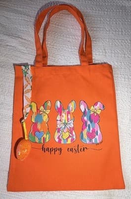Easter Bunny Orange Cute Canvas Tote Custom Design Embellish OOAK Basket Bag NEW
