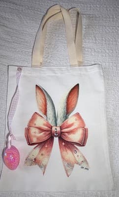 Easter Bunny Ears Pink Canvas Tote Custom Design Embellish OOAK Basket Bag NEW