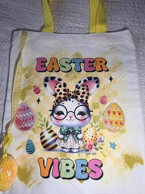 Easter Bunny Vibes Smart Canvas Tote Custom Design Embellish OOAK Basket Bag NEW