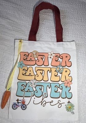 Easter Bunny Retro 70s Canvas Tote Custom Design Embellish OOAK Basket Bag NEW