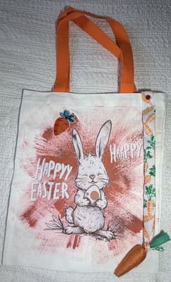 Easter Bunny Carrot Canvas Tote Custom Design Embellish OOAK Basket Bag NEW