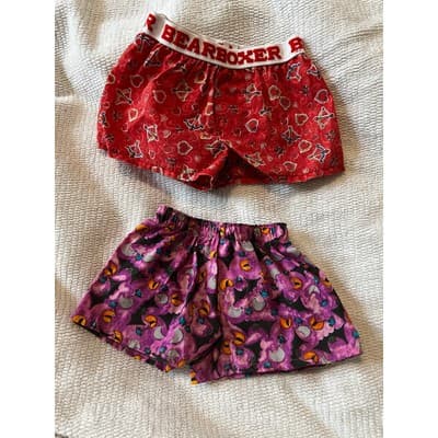 Build A Bear Workshop Lot 2 Hearts & Halloween Print Bear Boxer Shorts Holiday