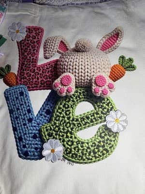 Easter Bunny Tail LOVE Canvas Tote Custom Design Embellish OOAK Basket Bag NEW