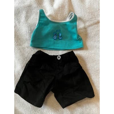 Build A Bear Tiny Tees Blue Tank Top Black Shorts Bear Clothing Set Size #G