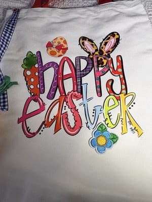 Easter Bunny Happy Canvas Tote Custom Design Embellish OOAK Basket Bag NEW