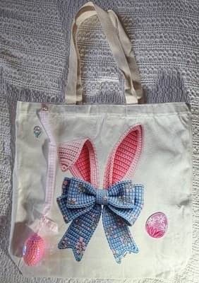Easter Bunny Canvas Tote Custom Design Embellished OOAK Egg Hunt Basket Bag NEW