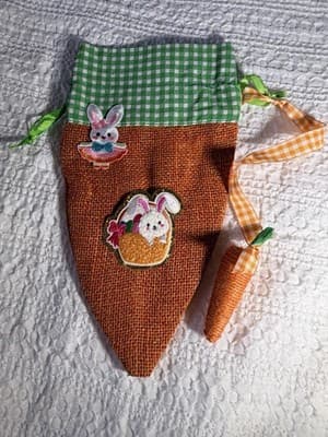 Easter Carrot Burlap Drawstring Small Custom Design Basket Gift Bag Decor #C