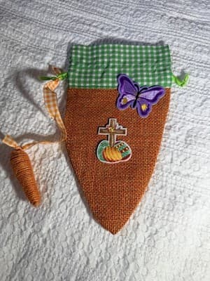 Easter Carrot Cross Burlap Drawstring Small Custom Design Basket Gift Bag #F