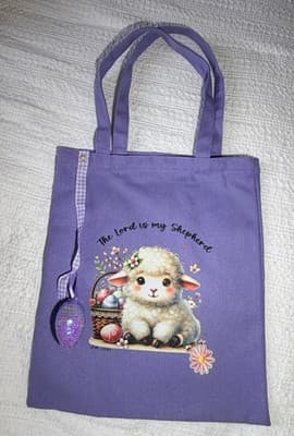 Easter Lamb Lord Sheppard Canvas Tote Custom Design Embellish OOAK Basket Bag
