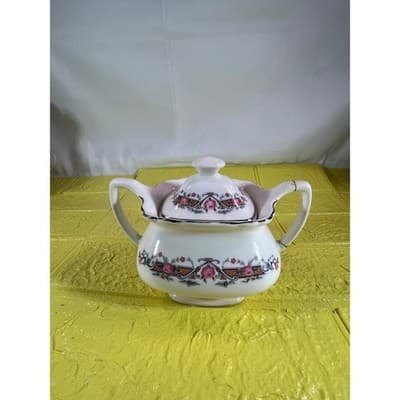 Vintage WS George Lido Sugar Bowl with Lid Pink Floral