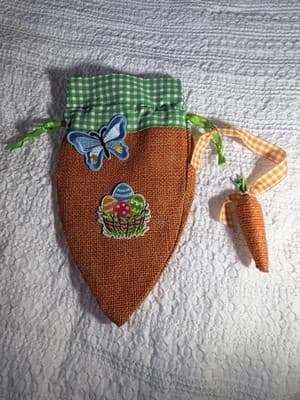 Easter Carrot Burlap Drawstring Small Custom Design Basket Gift Bag Decor #E