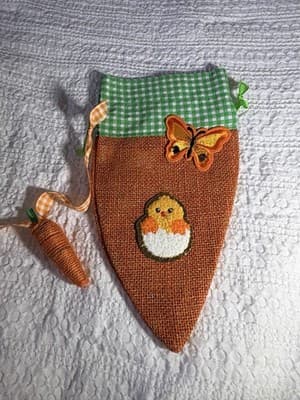 Easter Carrot Burlap Drawstring Small Custom Design Basket Gift Bag Decor #D