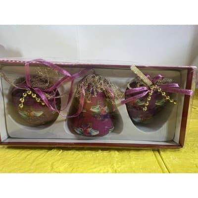 Vintage Victorian Decoupage Christmas Ornaments IOB Purple
