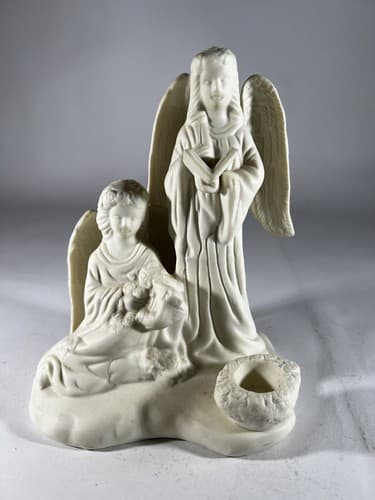 Vintage Christmas Porcelain Angels Choir Figure Singing Harp Wings Candleholder