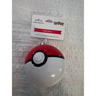 New Pokemon Blown Glass Pokeball Hallmark Christmas Ornament