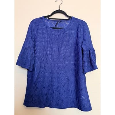 New Directions Women's Relaxed Fit Textured Bell Sleeve Tunic Top Blue M NWT