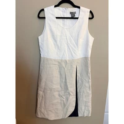 Neiman Marcus Linen Shift Colorblock Front Slit Mini Dress Black M NWOT