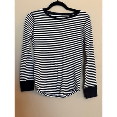 Old Navy Stripe Ribbed Waffle Crew Black Long Sleeve T-Shirt Women’s XXL