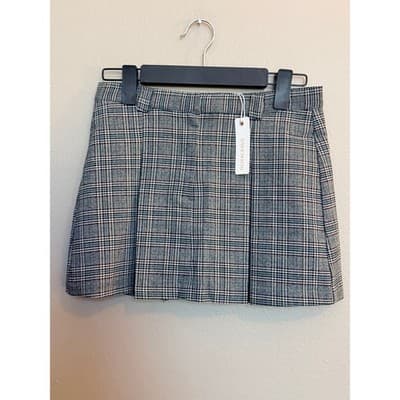 Olivaceous Women’s Plaid Mini Skirt Gray Green Black A-Line Pull On S NWT