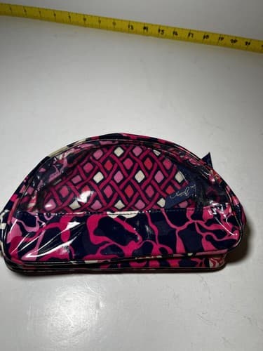 VERA BRADLEY Hot Pink Fuchsia Navy White Vinyl Plastic Cosmetic Bag Set Of 2
