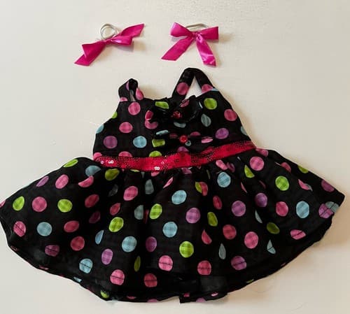 Build A Bear Vintage Black Dress Colorful Polkadot Rare Teddy Clothes BABW