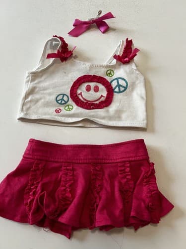 Build A Bear Vintage White Hot Pink Fuchsia Outfit Skirt Rare Teddy Clothes BABW