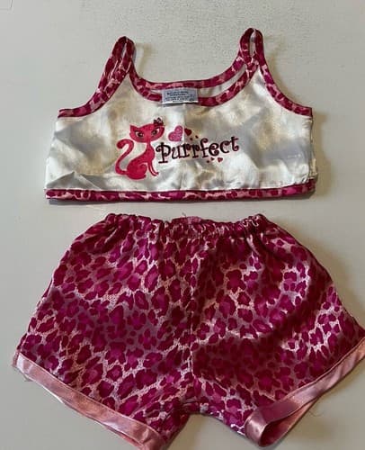 Build A Bear Vintage Cat Shirt Animal Print Silky Shorts Rare Teddy Clothes BABW