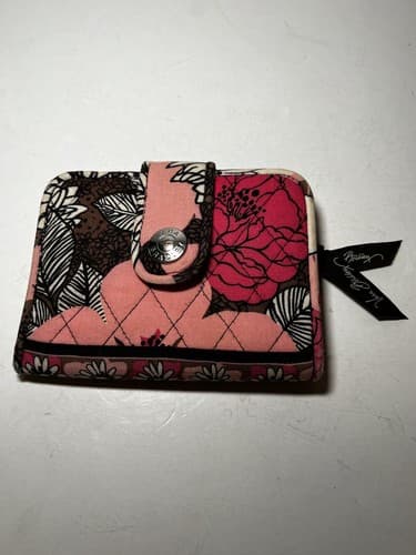 VERA BRADLEY Black Hot Pink Fuchsia White Salmon Floral Quilted Wallet