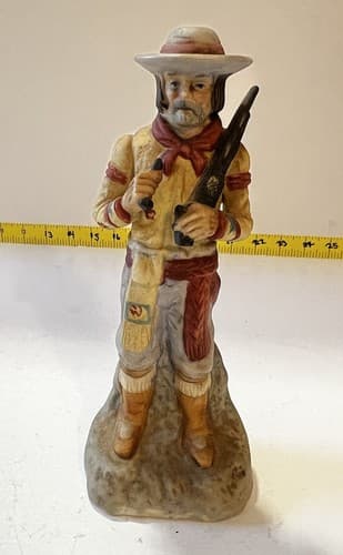 Western Cowboy Porcelain Figurine Rifle Hat Chaps Man Figure Vintage Country
