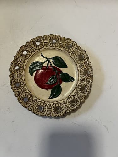 Apple Hand Painted Decorative Plate Vintage 6” Round Lacy Look 504 On Back