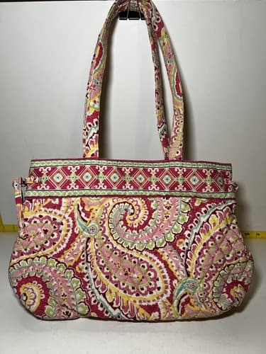 VERA BRADLEY Hot Pink Fuchsia Green Paisley Quilted Tote Shoulder Bag Purse